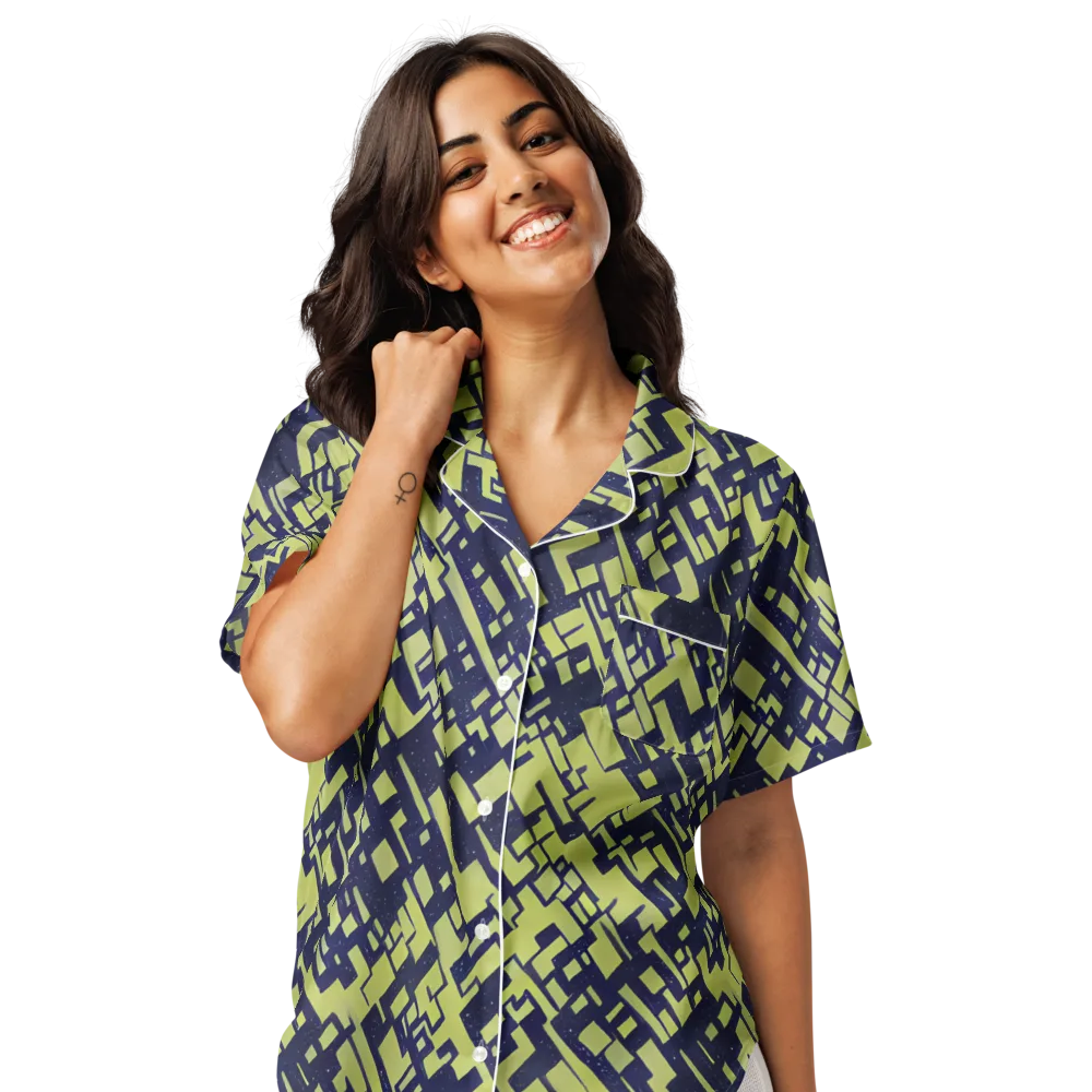 Lime Noir Maze on Women's Short Sleeve Pajama Top — Front