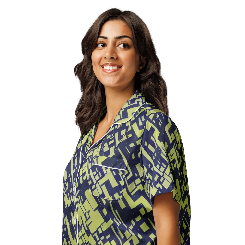 Lime Noir Maze on Women's Short Sleeve Pajama Top — Left Front