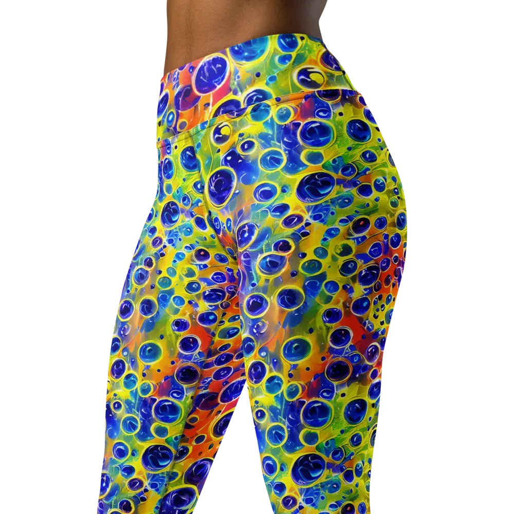 Electric Bubbles on Yoga Leggings — Left Front