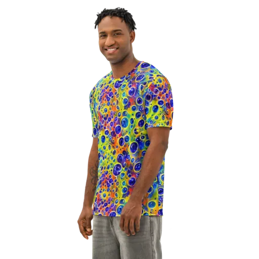 Electric Bubbles on a Men's Cotton Crew Neck T-Shirt