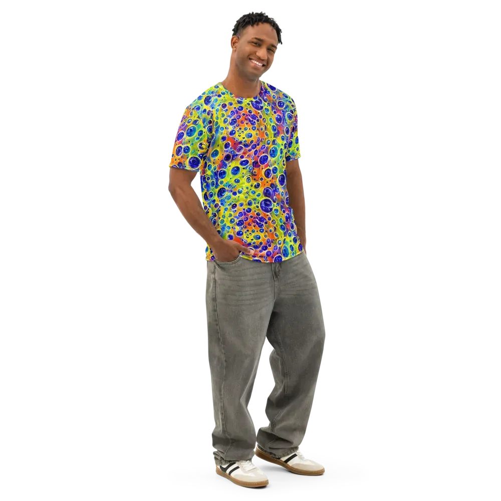 Electric Bubbles on Men's Cotton Crew Neck T-Shirt — Right Front