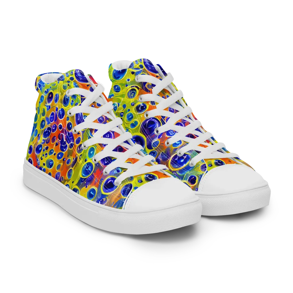 Electric Bubbles on Men's High Top Canvas Shoes — Right Front