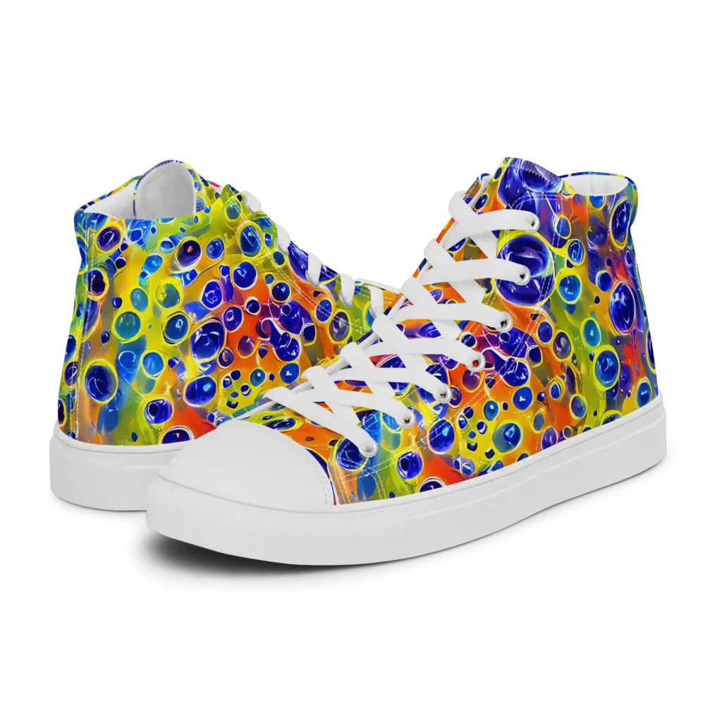 Electric Bubbles on Men's High Top Canvas Shoes — Left