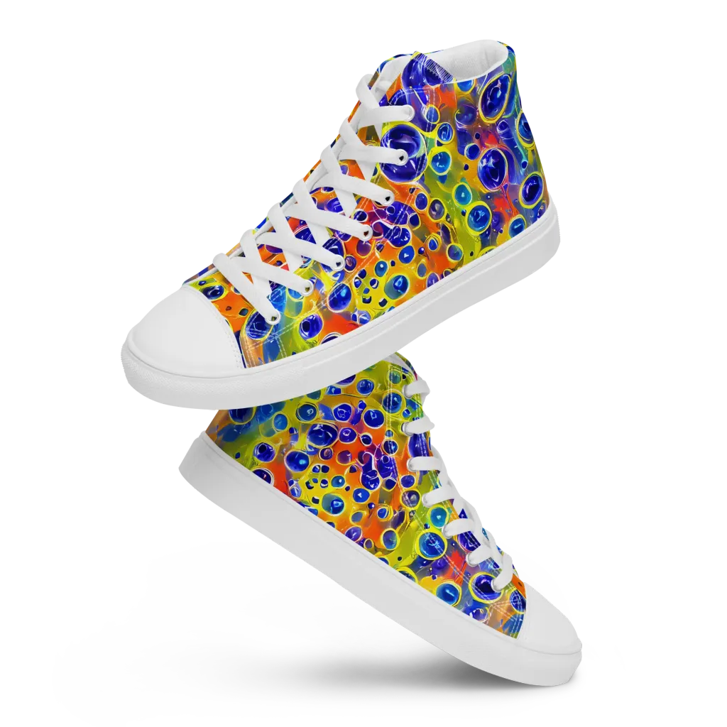 Electric Bubbles on Men's High Top Canvas Shoes — Front
