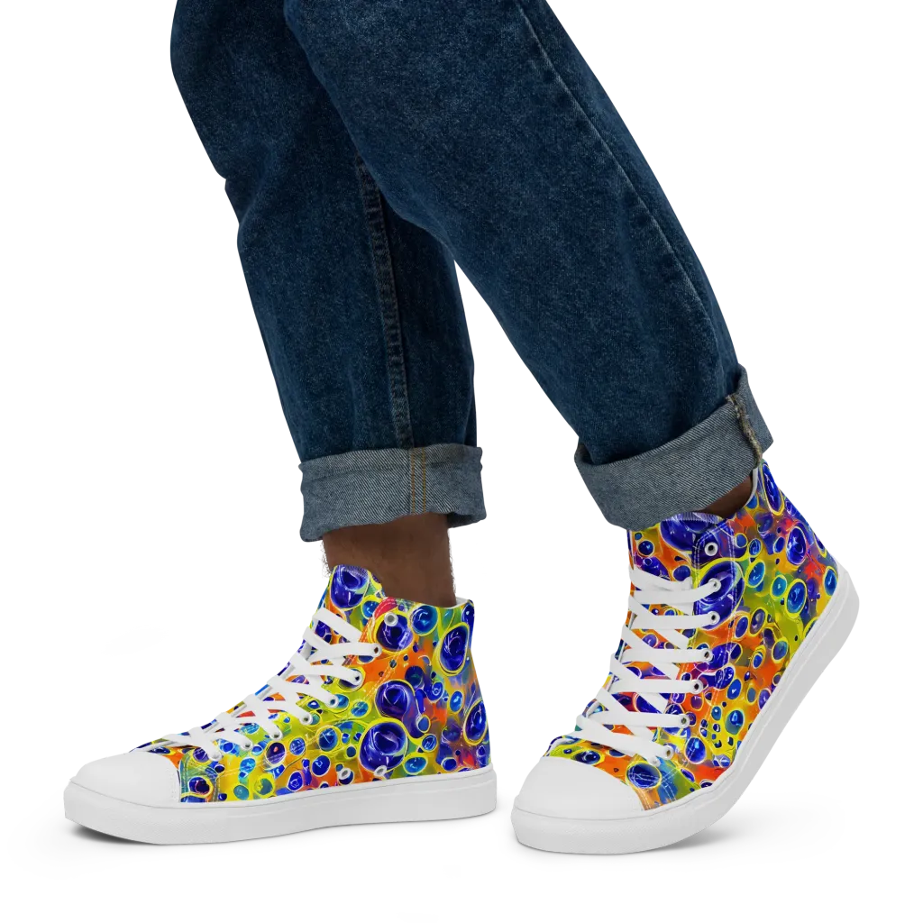 Electric Bubbles on Men's High Top Canvas Shoes — Left