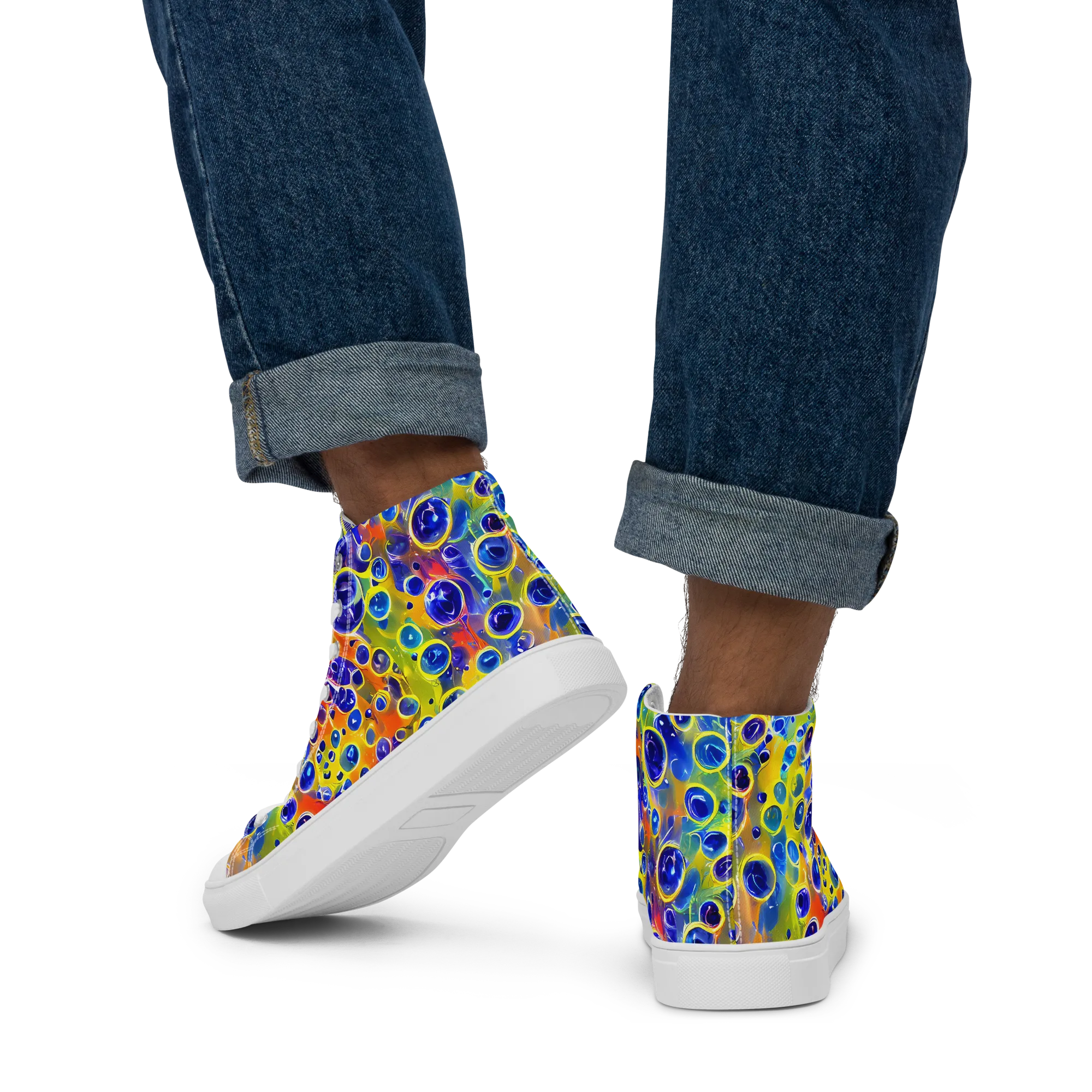 Electric Bubbles on Men's High Top Canvas Shoes — Back