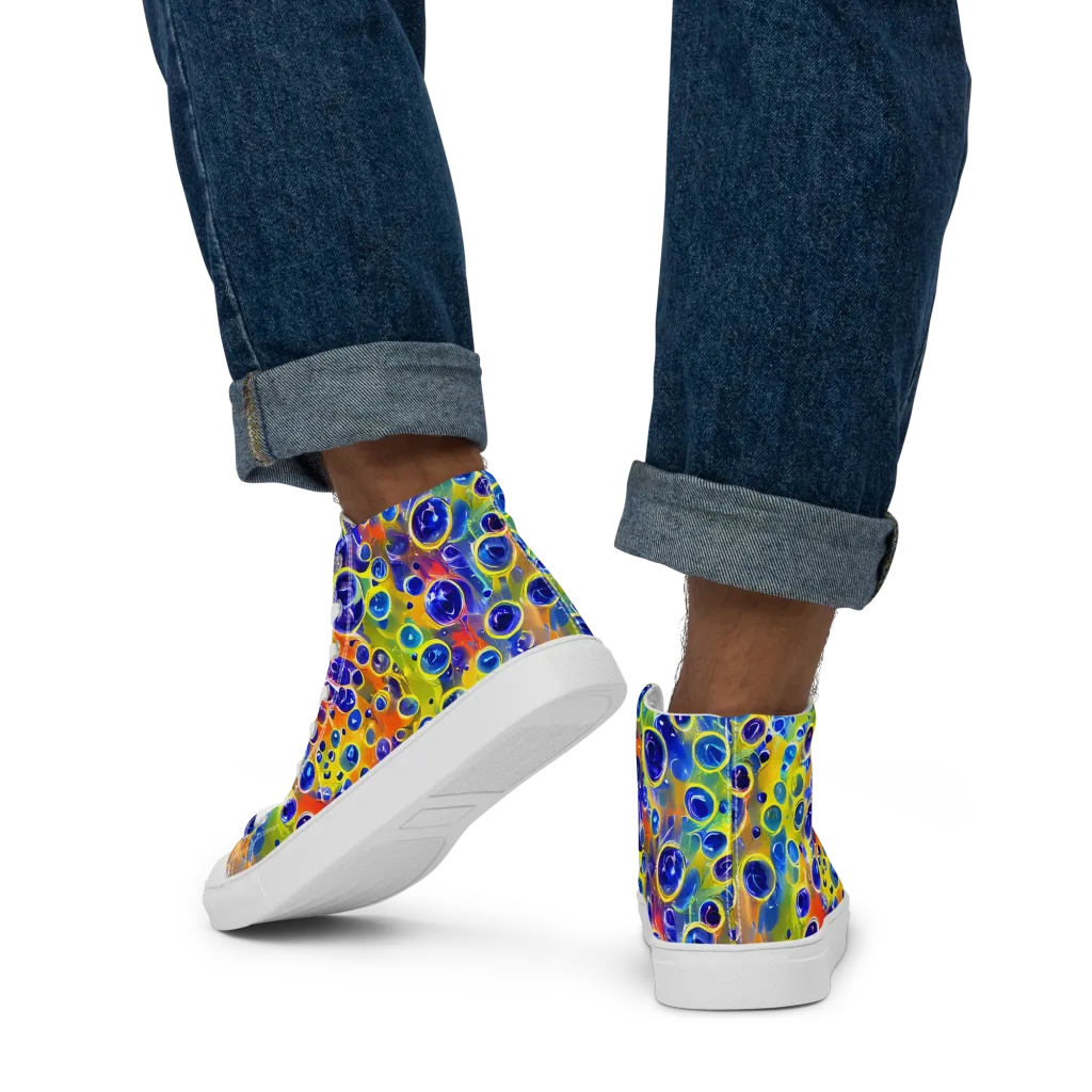 Electric Bubbles on Men's High Top Canvas Shoes — Back
