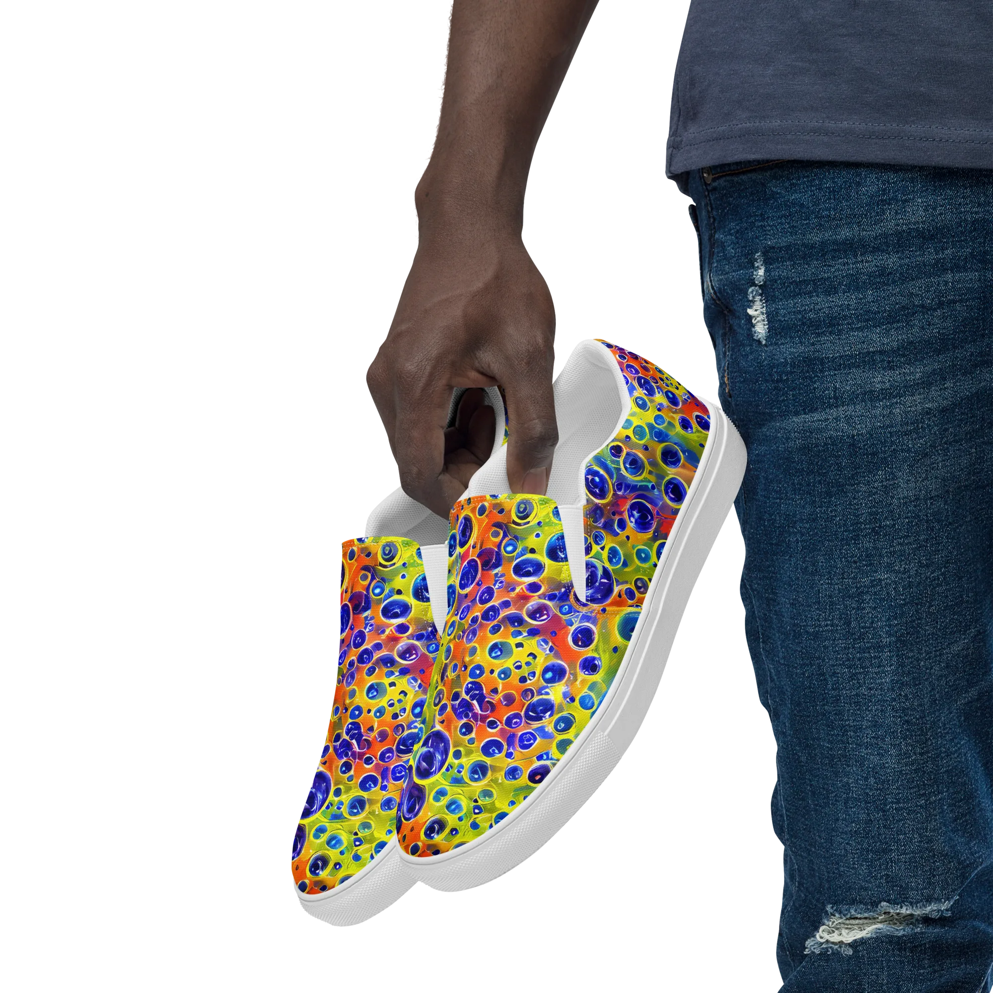 Electric Bubbles on Men's Slip-On Canvas Shoes — Left Front