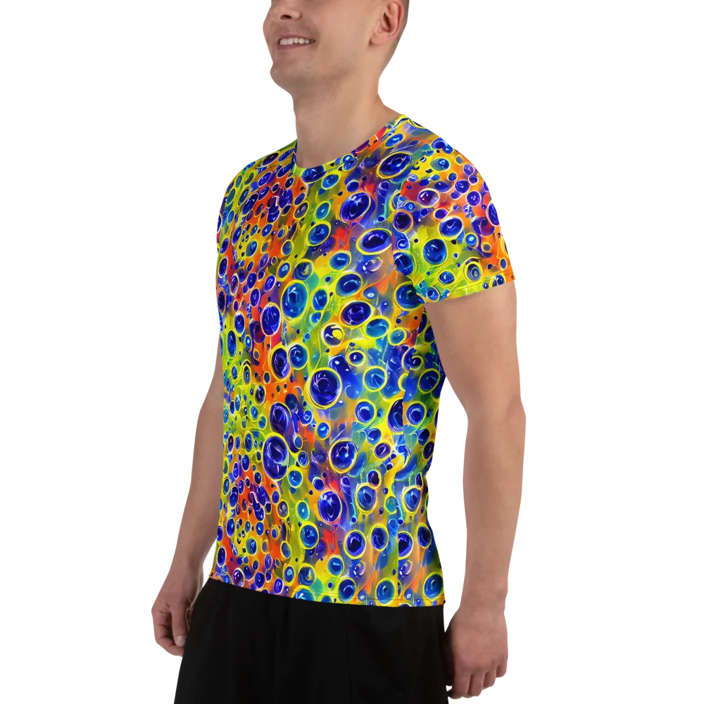 Electric Bubbles on Men's Athletic T-Shirt — Left