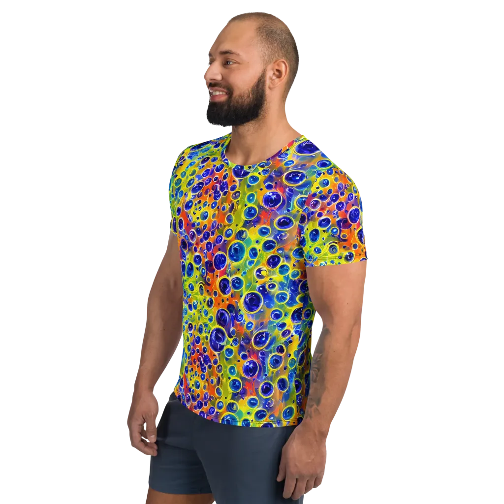 Electric Bubbles on Men's Athletic T-Shirt — Left