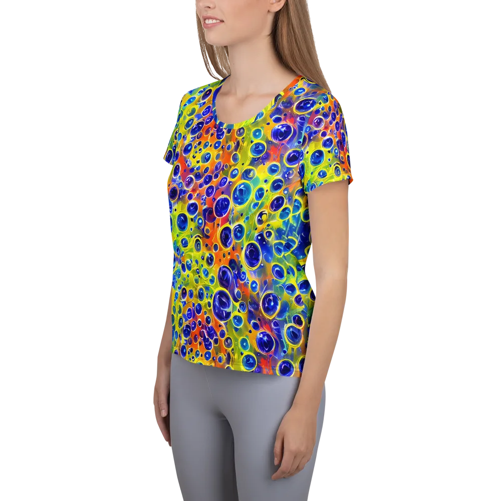 Electric Bubbles on Women's Athletic T-Shirt — Left