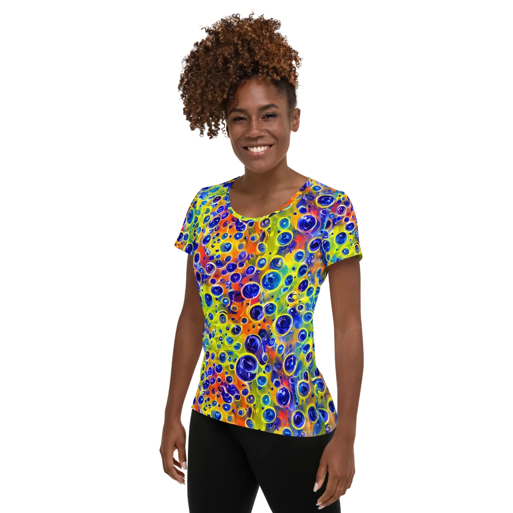 Electric Bubbles on Women's Athletic T-Shirt — Left
