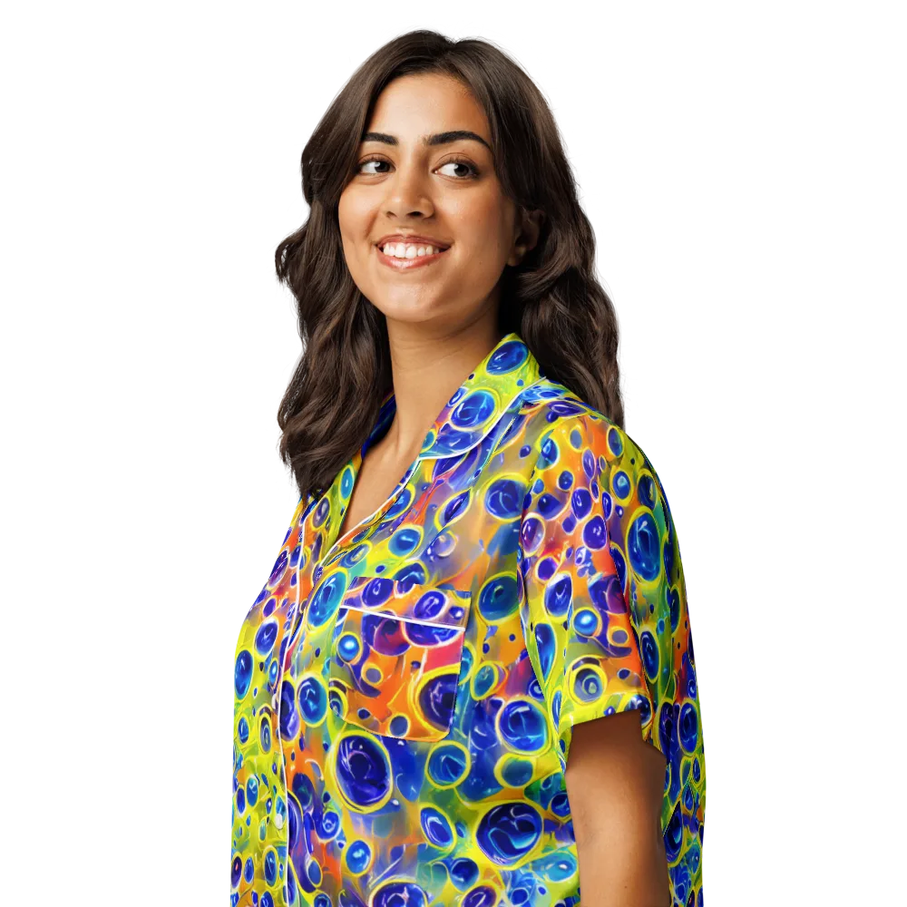 Electric Bubbles on Women's Short Sleeve Pajama Top — Left Front