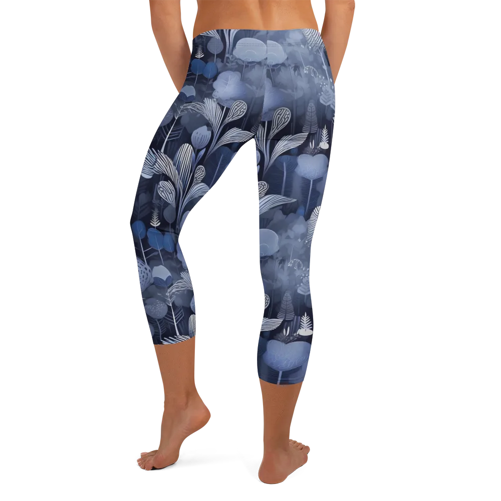 Blue Velvet Garden on Capri Leggings — Back
