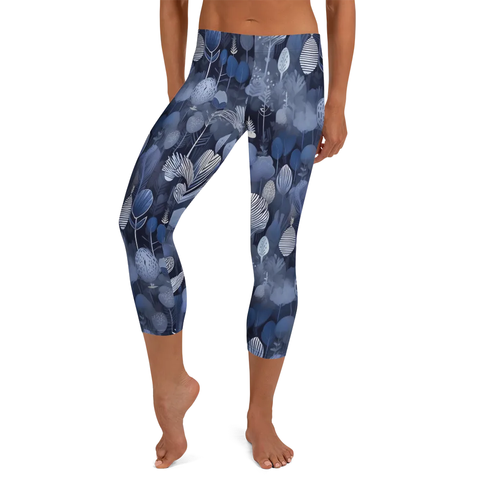 Blue Velvet Garden on Capri Leggings — Front