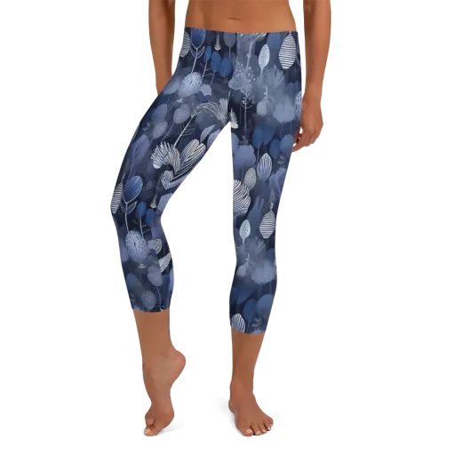 Blue Velvet Garden on a Capri Leggings