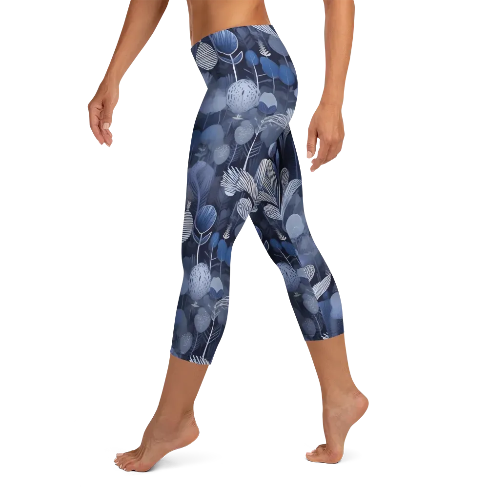 Blue Velvet Garden on Capri Leggings — Left