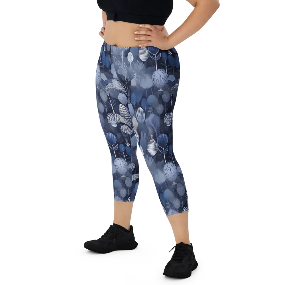 Blue Velvet Garden on Capri Leggings — Front