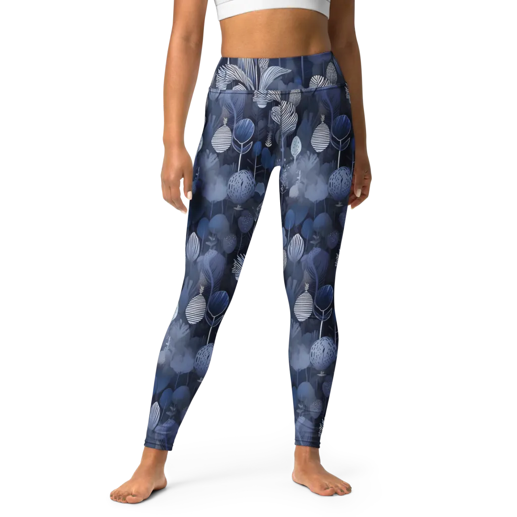 Blue Velvet Garden on Yoga Leggings — Front
