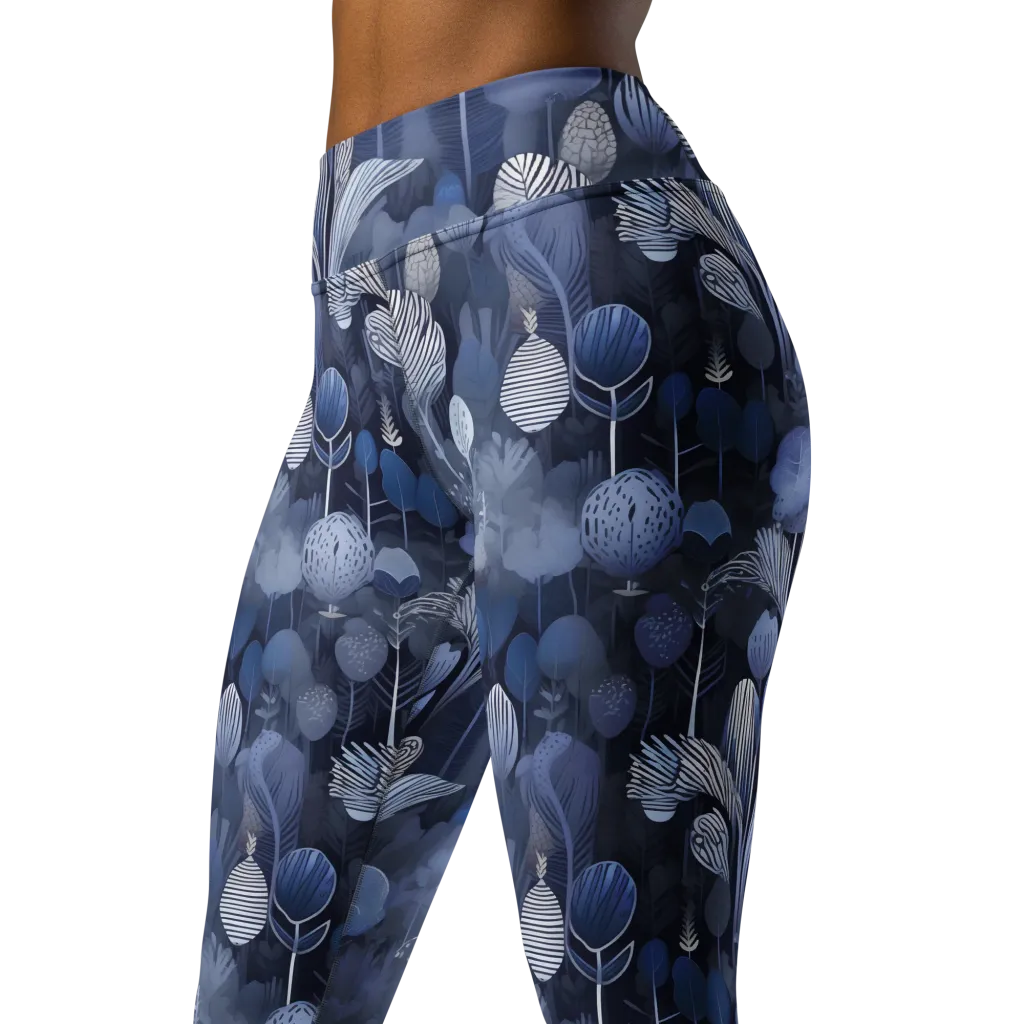 Blue Velvet Garden on Yoga Leggings — Left Front