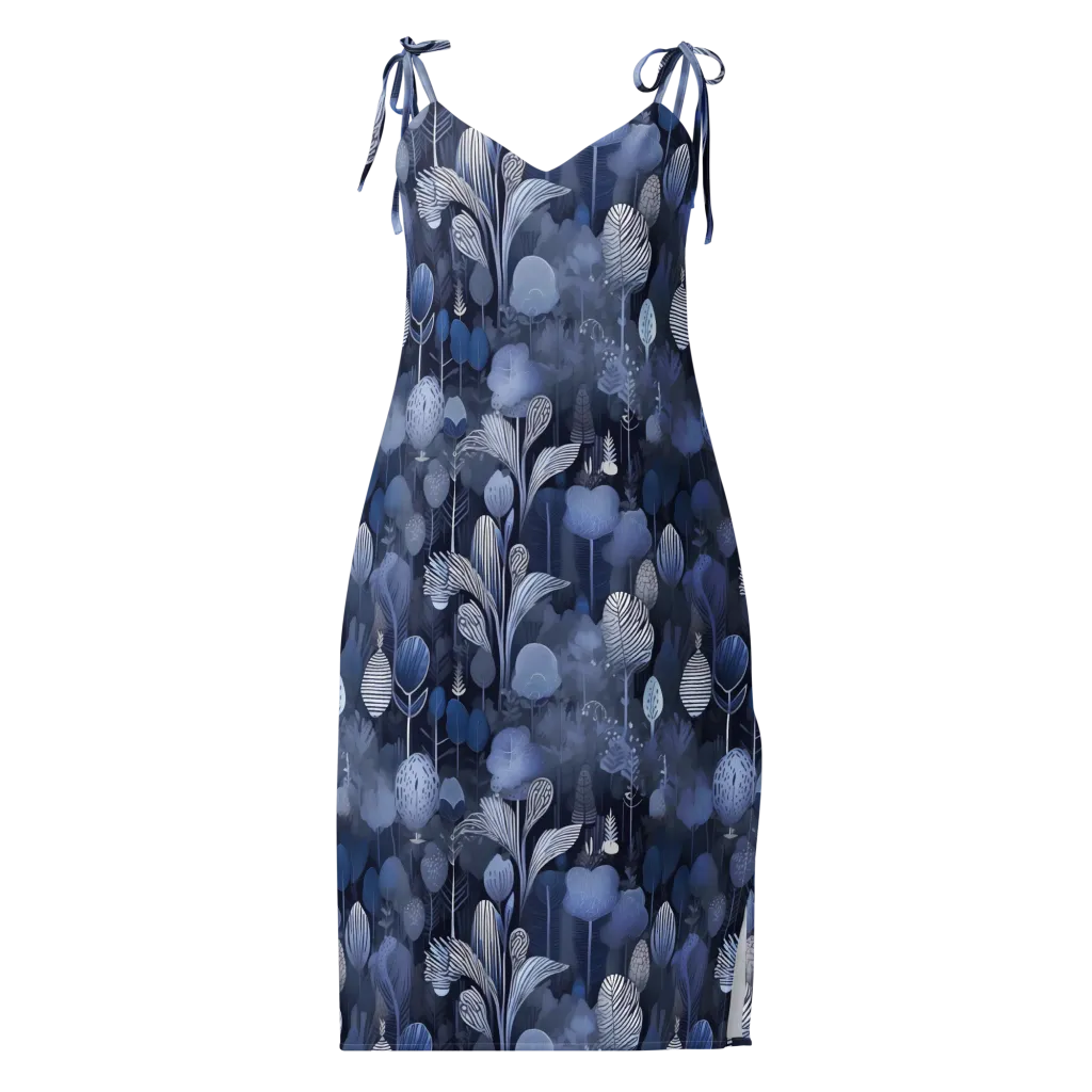 Blue Velvet Garden on Slip Dress — Front