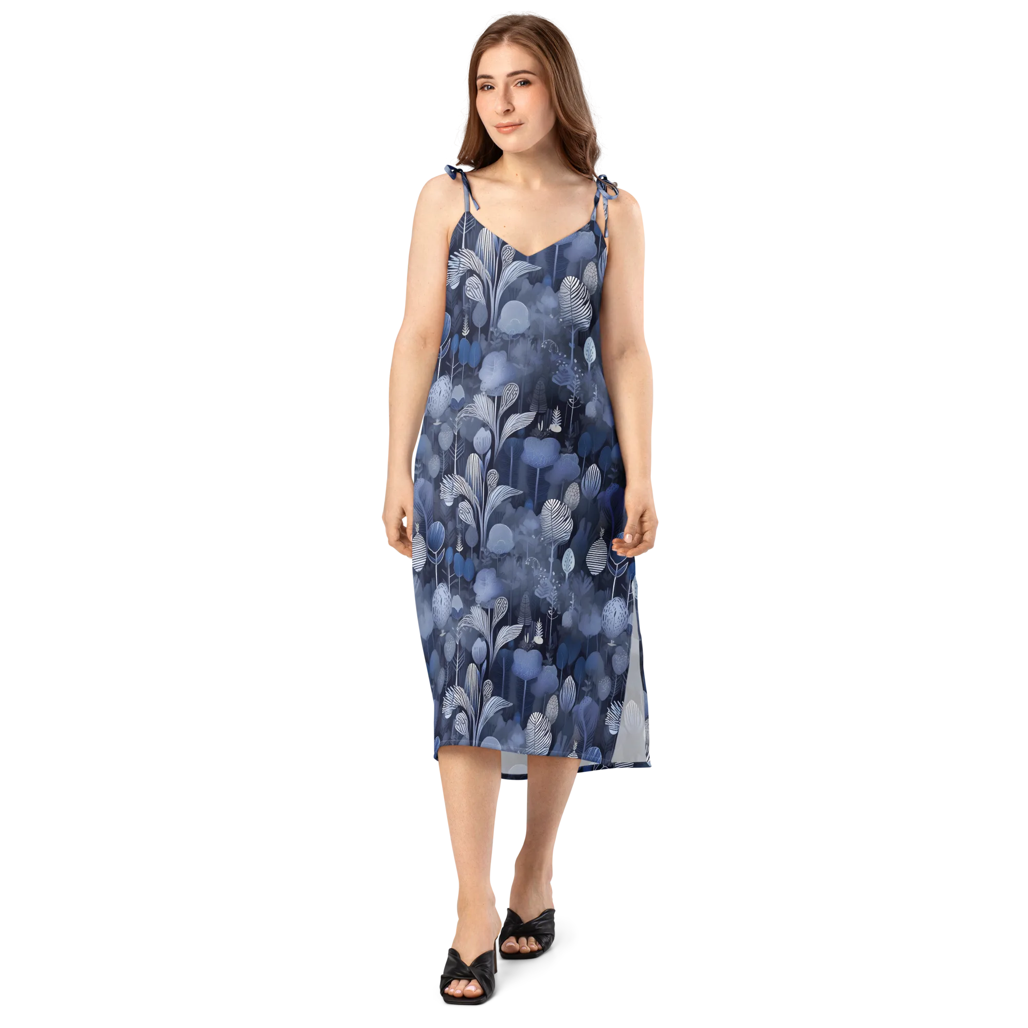 Blue Velvet Garden on Slip Dress — Front