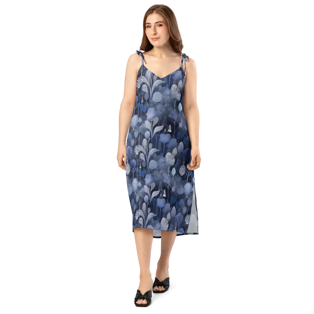 Blue Velvet Garden on Slip Dress — Front