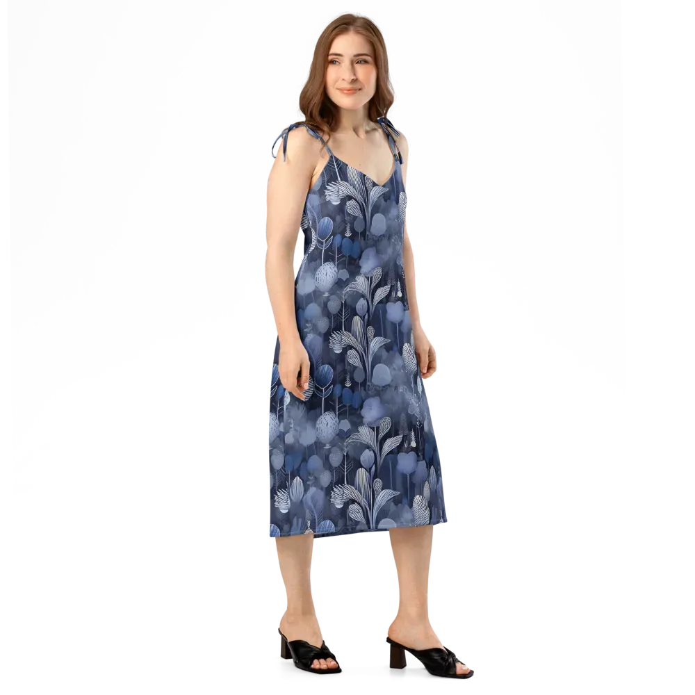 Blue Velvet Garden on Slip Dress — Right Front