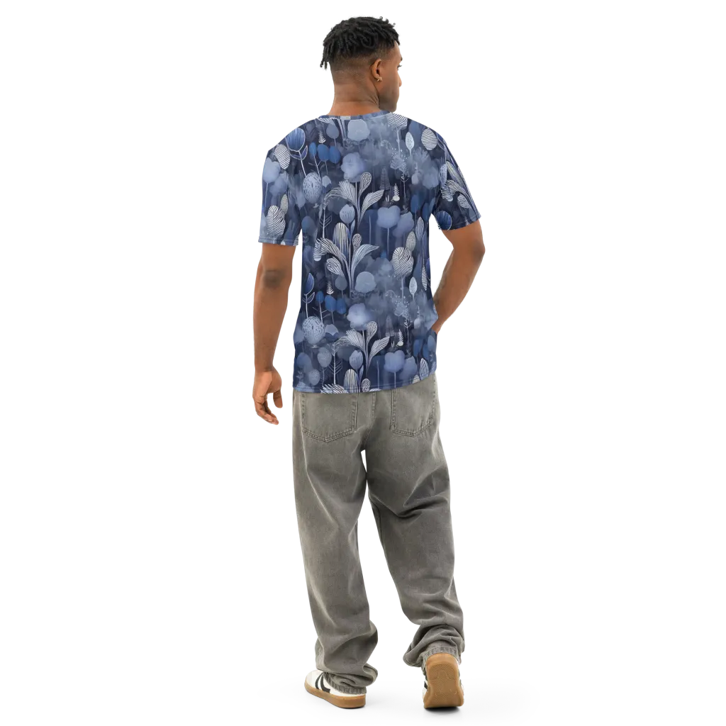 Blue Velvet Garden on Men's Cotton Crew Neck T-Shirt — Back