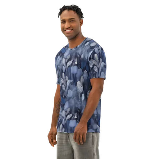 Blue Velvet Garden on a Men's Cotton Crew Neck T-Shirt
