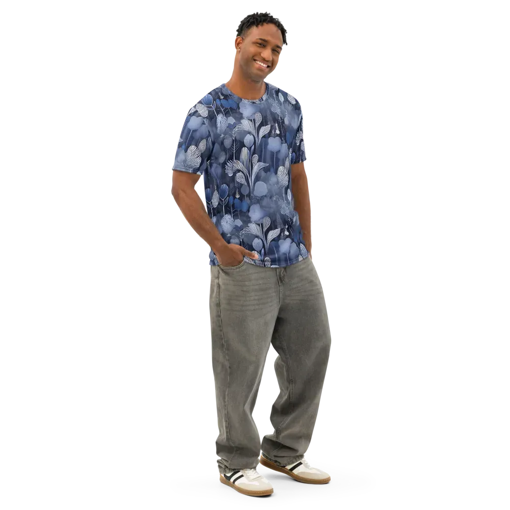 Blue Velvet Garden on Men's Cotton Crew Neck T-Shirt — Right Front