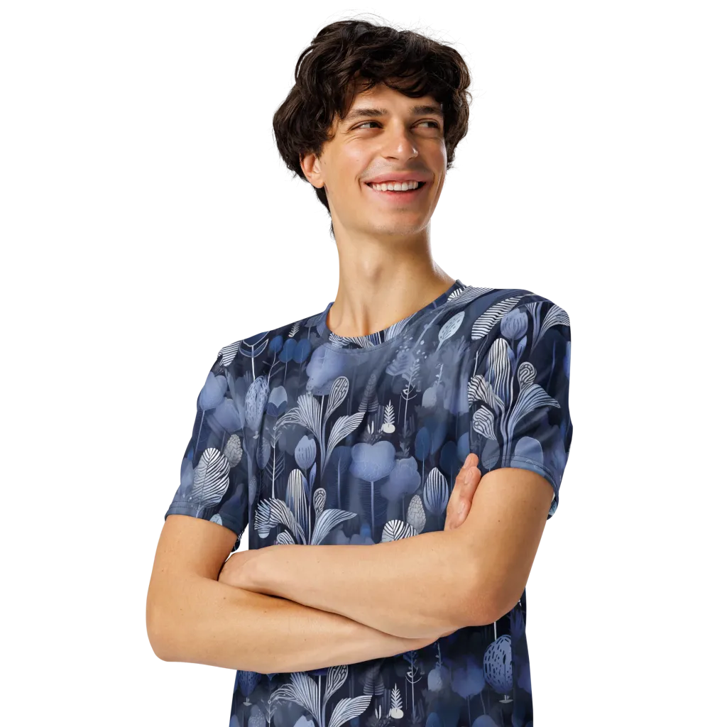 Blue Velvet Garden on Men's Crew Neck T-Shirt — Left Front