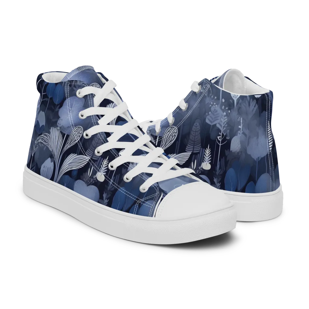 Blue Velvet Garden on Men's High Top Canvas Shoes — Right