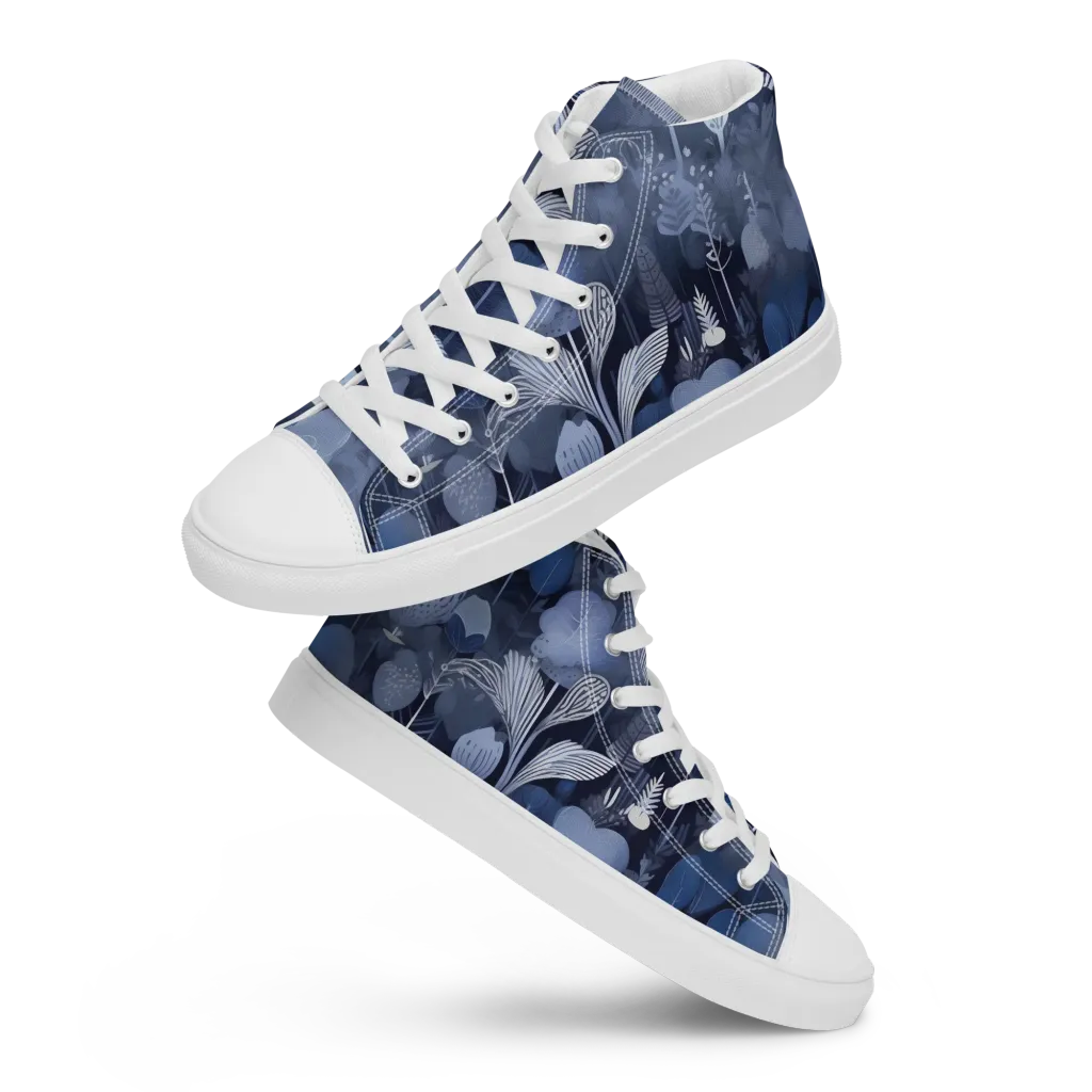 Blue Velvet Garden on Men's High Top Canvas Shoes — Front