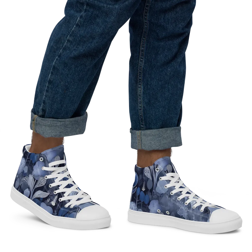 Blue Velvet Garden on Men's High Top Canvas Shoes — Right