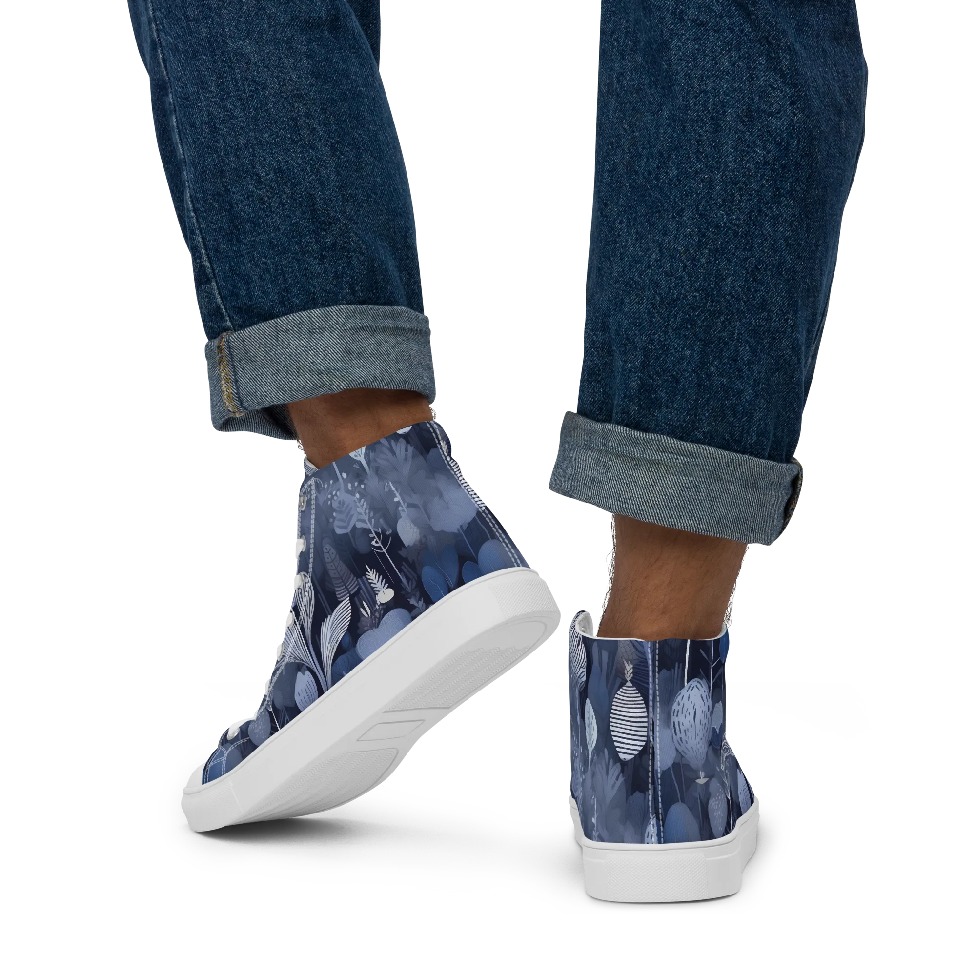 Blue Velvet Garden on Men's High Top Canvas Shoes — Back