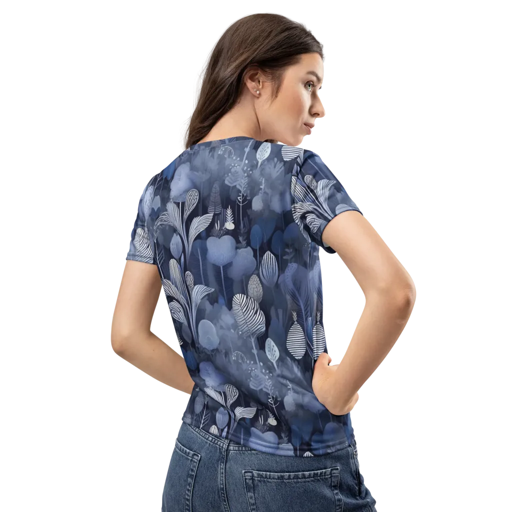 Blue Velvet Garden on Women's Crew Neck T-Shirt — Back
