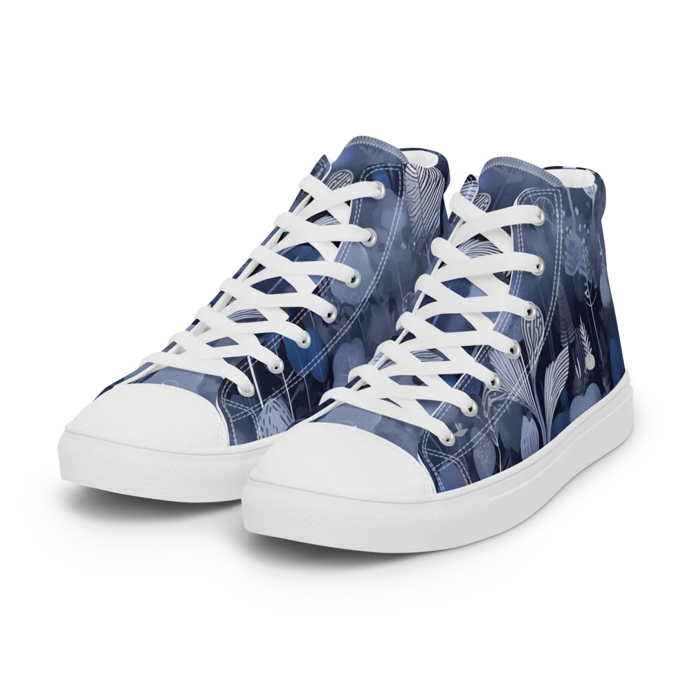 Blue Velvet Garden on Women's High Top Canvas Shoes — Left Front