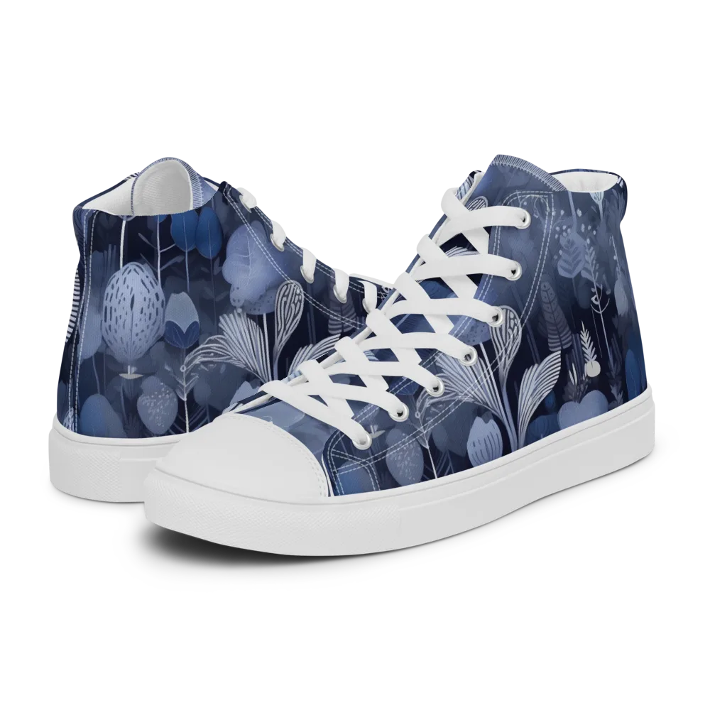 Blue Velvet Garden on Women's High Top Canvas Shoes — Left