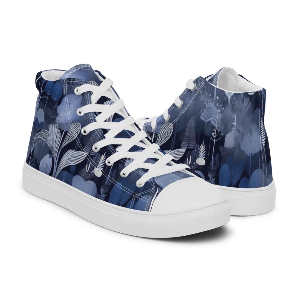 Blue Velvet Garden on Women's High Top Canvas Shoes — Right