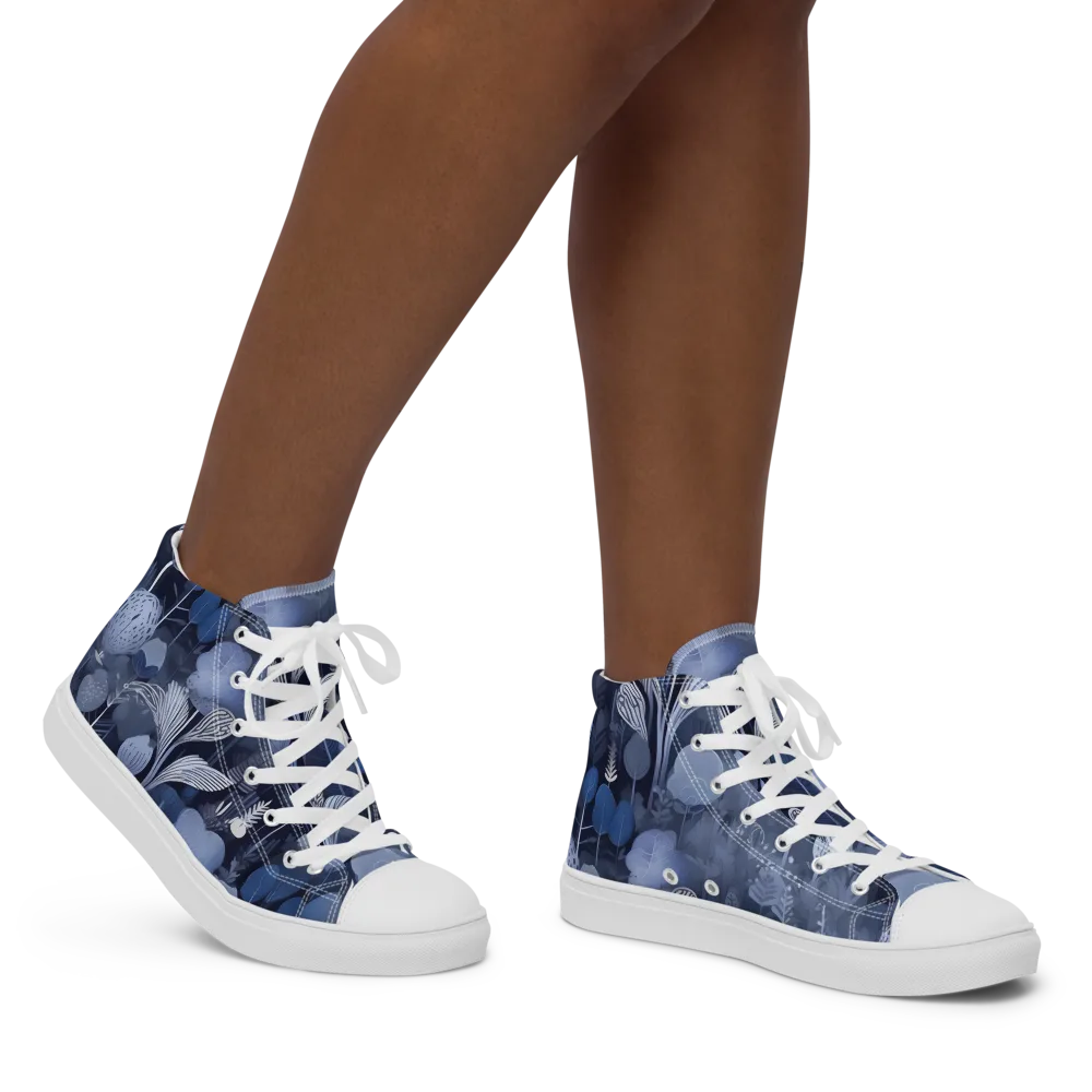 Blue Velvet Garden on Women's High Top Canvas Shoes — Right