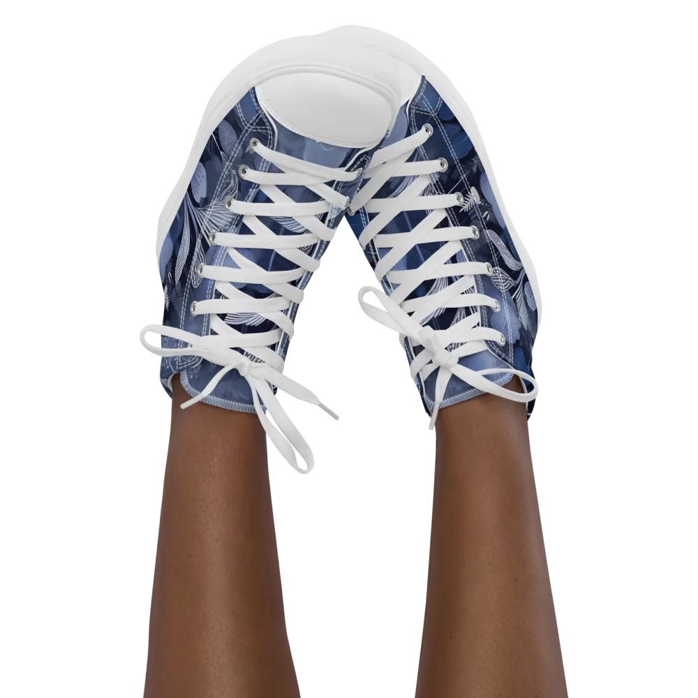 Blue Velvet Garden on Women's High Top Canvas Shoes — Front
