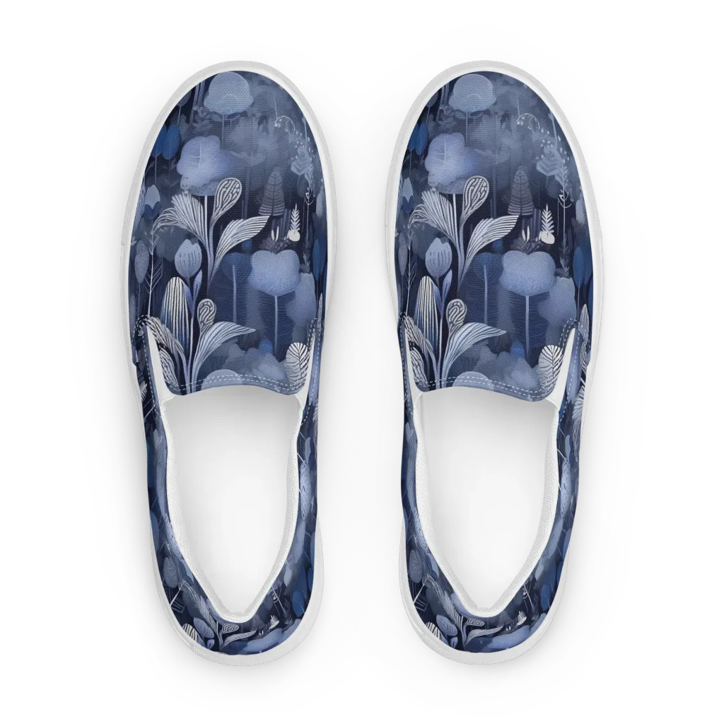 Blue Velvet Garden on Men's Slip-On Canvas Shoes — Front