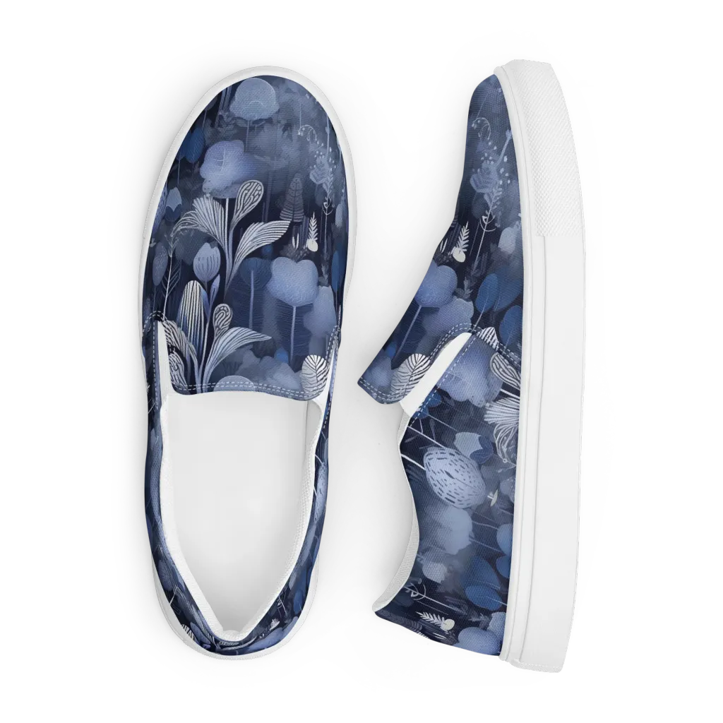 Blue Velvet Garden on Men's Slip-On Canvas Shoes — Front