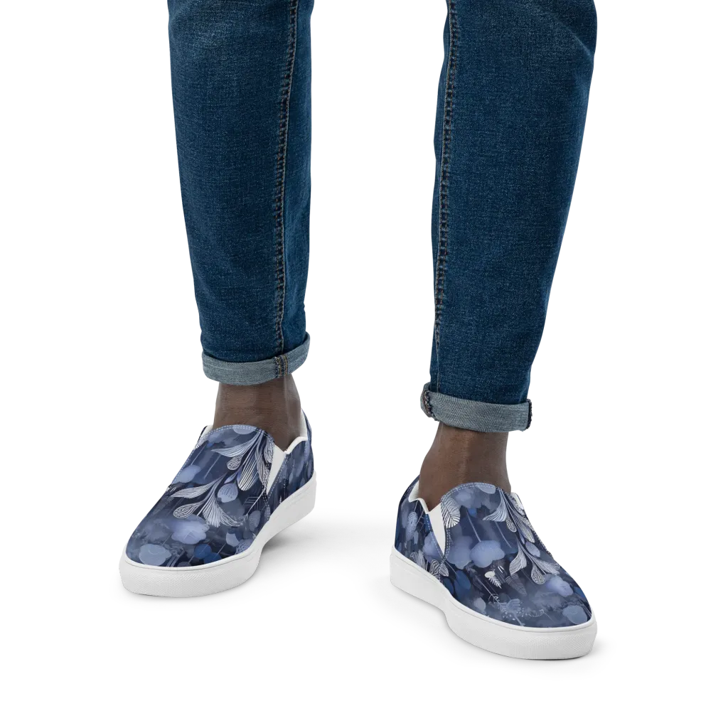 Blue Velvet Garden on Men's Slip-On Canvas Shoes — Front