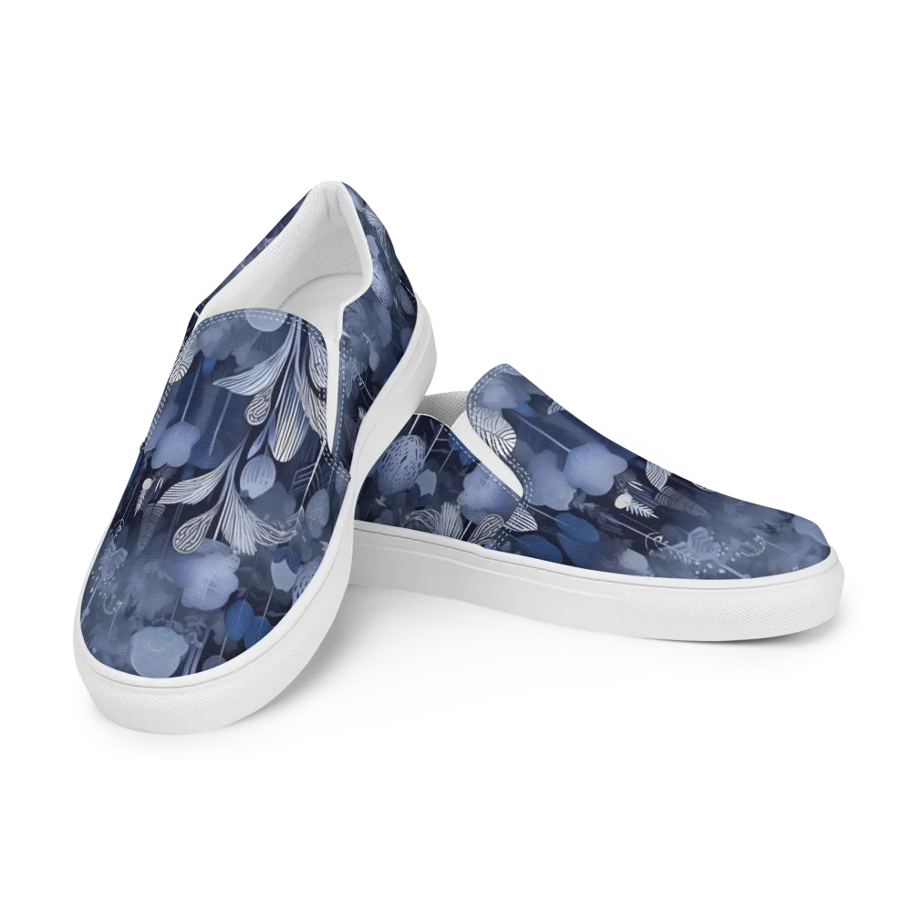 Blue Velvet Garden on Women's Slip-On Canvas Shoes — Left Front