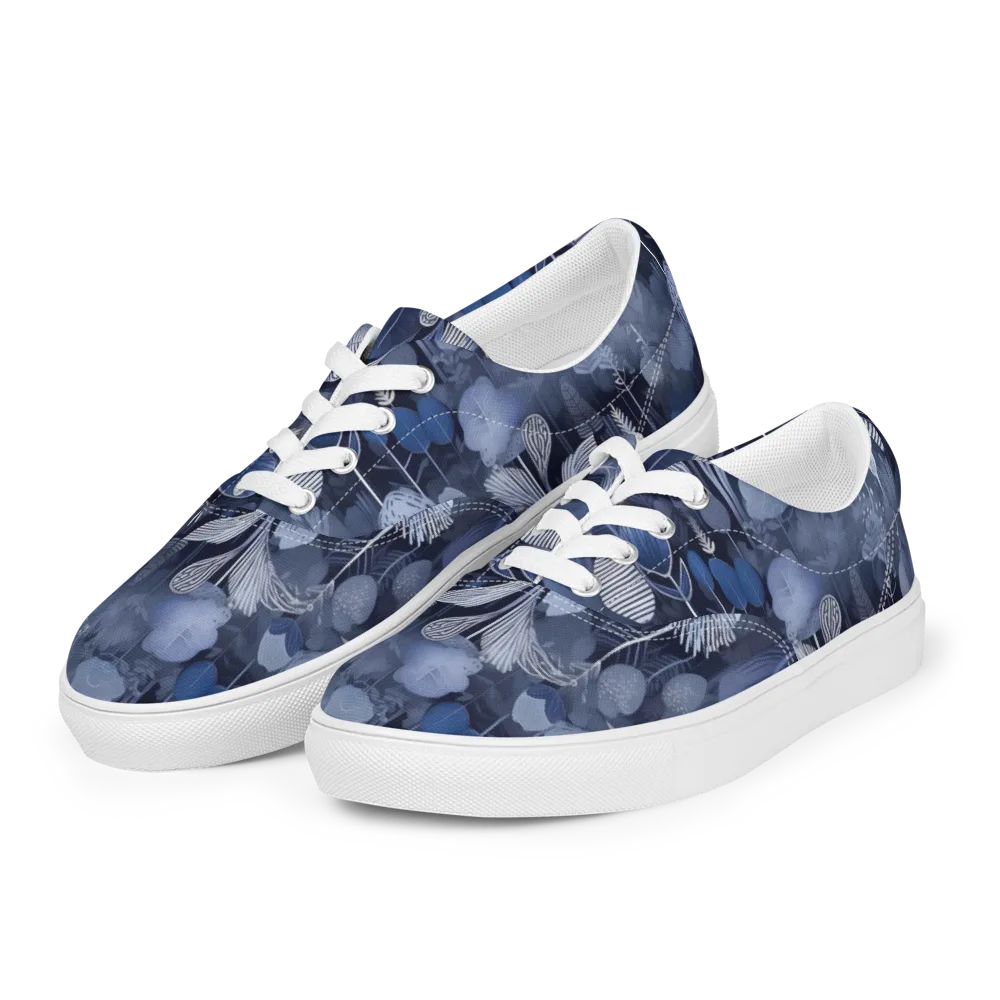 Blue Velvet Garden on Men's Lace-Up Canvas Shoes — Left Front