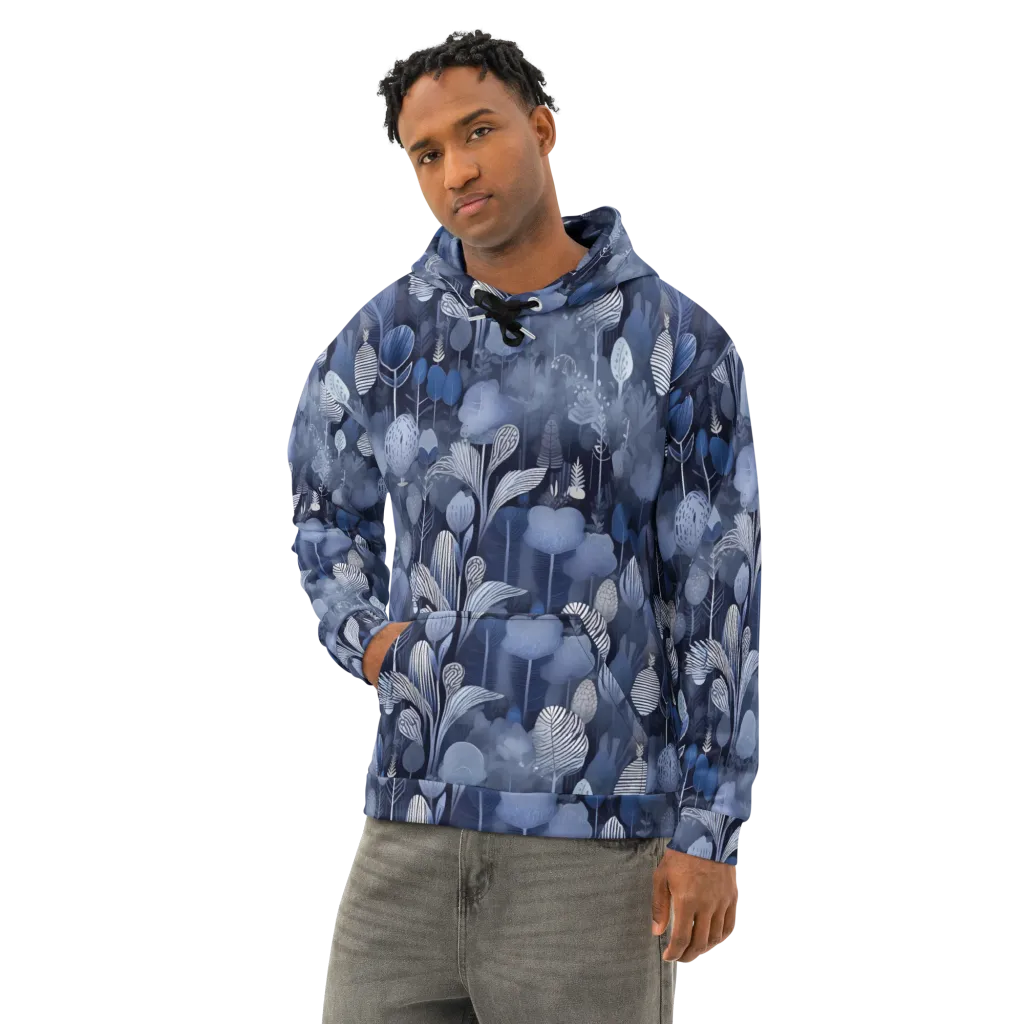 Blue Velvet Garden on Cotton Hoodie — Left Front