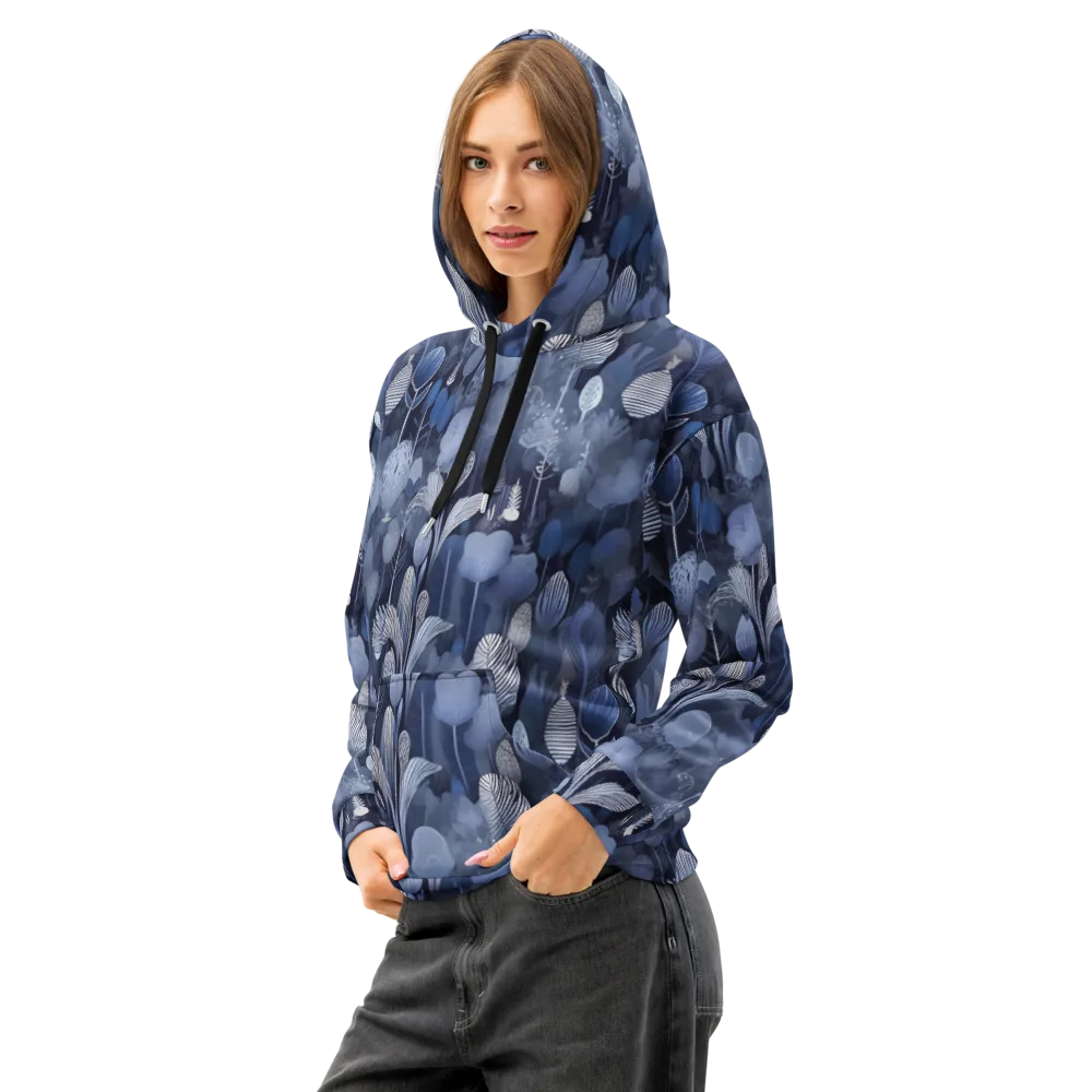 Blue Velvet Garden on Cotton Hoodie — Left Front