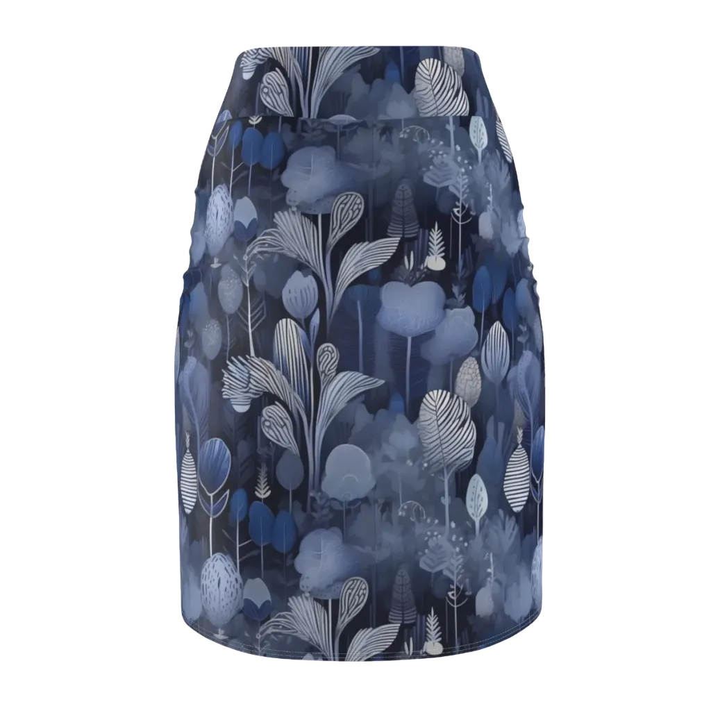 Blue Velvet Garden on Pencil Skirt — Back